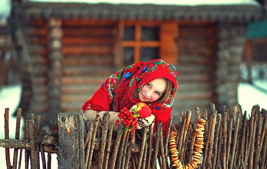 Sexy girl Women in Slavic costumes in Astana
